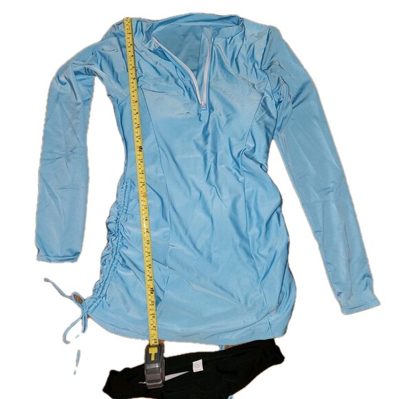 Womens  Blue Rashguard Long Sleeve Top With Black Bikini Bottom Sz L UFP Beach - Picture 14 of 16